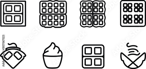 waffle icon set silhouette style minimal vector art illustration on a white background
