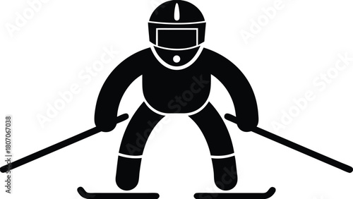 Monochrome Icon of a Skier with Poles in a Winter Sport Illustration (Vector)                                                                         