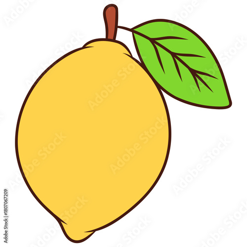 Illustration of a Lemon with a Leaf