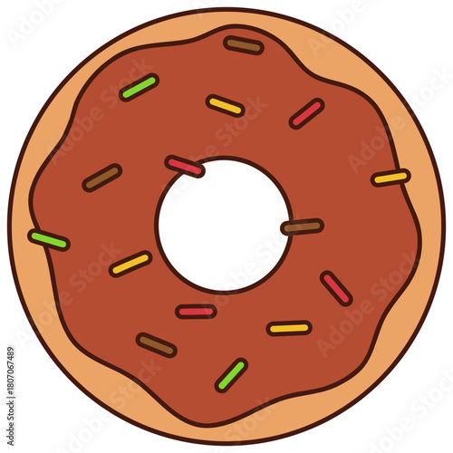 Cartoon Donut with Chocolate Frosting and Sprinkles