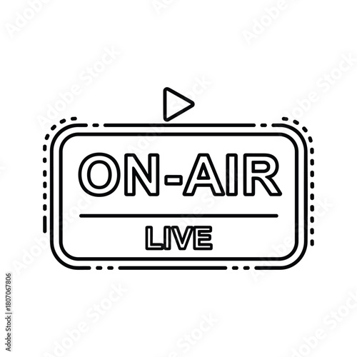 Onair live broadcast sign with play button icon, isolated on