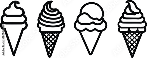 ice cream cone icon set silhouette style minimal vector art illustration on a white background
