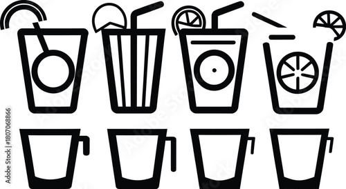 lemonade cup icon set silhouette style minimal vector art illustration on a white background

