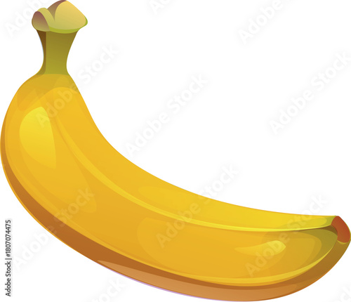 Cartoon raw ripe banana fruit with yellow shiny peel. Isolated vector fresh tropical plant, natural exotic fruit. Healthy organic vitamin product, sweet natural dessert, vegetarian nutritious food