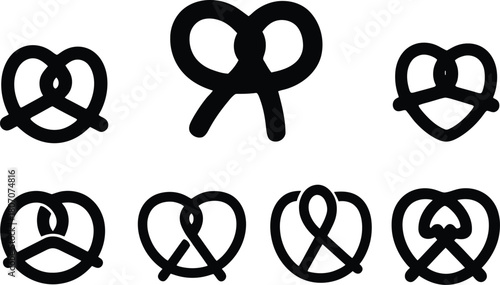 pretzel icon set silhouette style minimal vector art illustration on a white background
