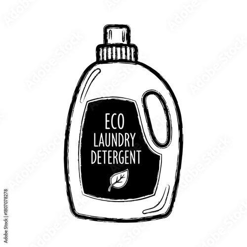 Eco Laundry Detergent Illustration, Black and White Bottle Design