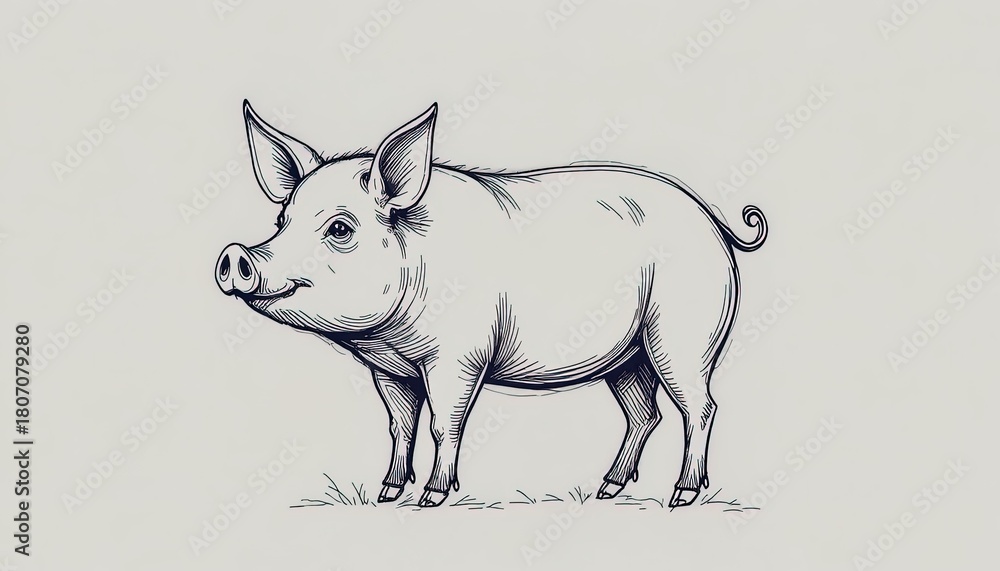 Obraz premium Charming piglet illustration for farm-to-table branding and cute nursery decor, adds a touch of whimsical charm to any project, hand-drawn style