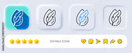 Hypoallergenic tested line icon. Neumorphic, Flat shadow, 3d buttons. Feather sign. No synthetic symbol. Line hypoallergenic tested icon. Social media icons. Vector
