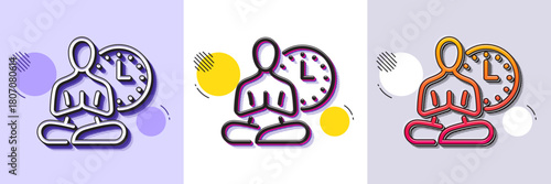 Yoga line icon. Halftone dotted pattern. Gradient icon with grain shadow. Meditation pose sign. Relax body and mind symbol. Line yoga icon. Various designs. Vector