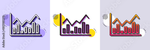 Financial chart line icon. Halftone dotted pattern. Gradient icon with grain shadow. Economic graph sign. Stock exchange symbol. Business investment. Line infochart icon. Various designs. Vector