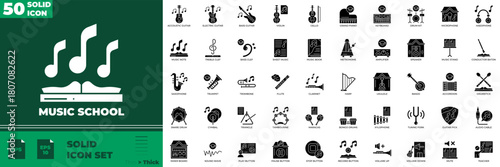 Music School Solid Editable Icons set