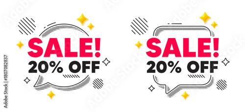 Sale chat speech bubble. Social media concept. Sale 20 percent off discount. Promotion price offer sign. Retail badge symbol. 3d flare stars chat bubble. Vector