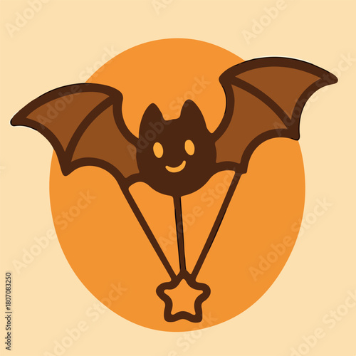 Cartoon bat with star charm cute halloween night creature round badge