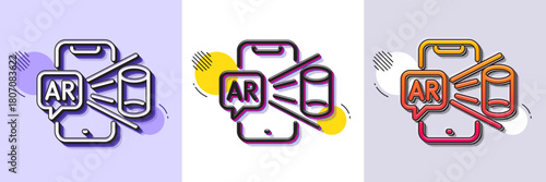 Augmented reality phone line icon. Halftone dotted pattern. Gradient icon with grain shadow. VR simulation sign. 3d view symbol. Line augmented reality icon. Various designs. Vector