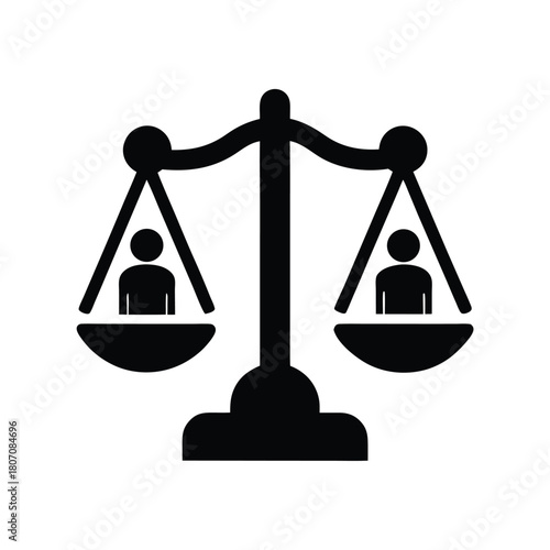 Equality Scales Icon: Fair Comparison & Individual Balance - Black and White Illustration                                                             