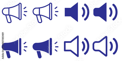 Speaker sound volume icons set. Black audio control symbols. Mute, low, medium, high volume levels. Sound speaker vector on dark background. Speaker status icon pack for UI UX apps