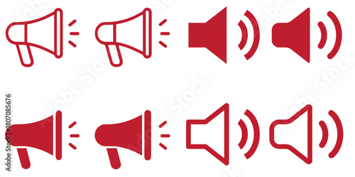 Speaker sound volume icons set. Black audio control symbols. Mute, low, medium, high volume levels. Sound speaker vector on dark background. Speaker status icon pack for UI UX apps