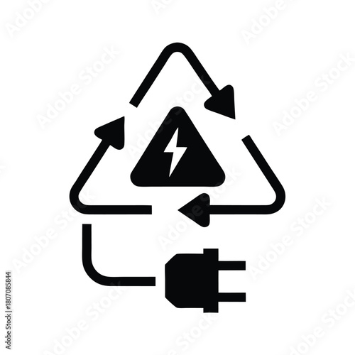 Recycling Symbol with High Voltage Sign and Plug: Concept of Waste Electrical and Electronic Equipment (WEEE)                                         