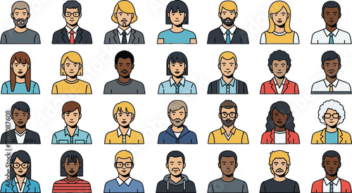 Diverse avatars of people for social networks and business profiles