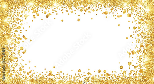 Golden confetti frame design, ideal for festive invitations and celebrations