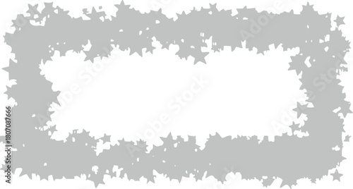 Decorative frame composed of various grey star shapes on a white background