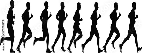 “Dynamic silhouette sequence of a male runner showing continuous jogging movement for fitness, athletics, sports training and motion illustration design”