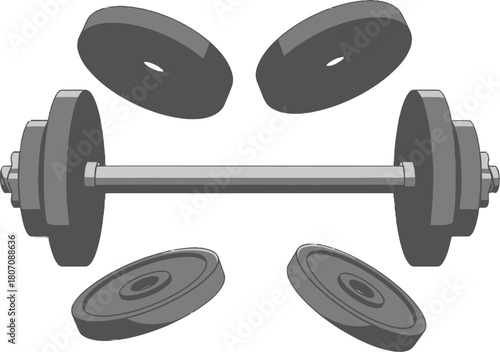 Modern Isometric Design of a Dumbbell with Floating Weights on White