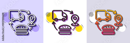 Supply chain line icon. Halftone dotted pattern. Gradient icon with grain shadow. Food delivery sign. Products supplier symbol. Line supply chain icon. Various designs. Vector