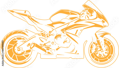 Stylized yellow motorcycle illustration in vector format on a white background