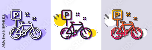 Bike line icon. Halftone dotted pattern. Gradient icon with grain shadow. Bicycle parking sign. Urban traffic symbol. Line bike icon. Various designs. Vector