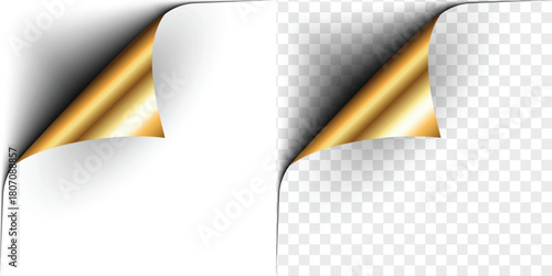 Curled page corner isolated on transparent and white background. Blank curve paper edge, bent sheet, note angle with realistic shadow. Vector rolled up stickers, peel banners