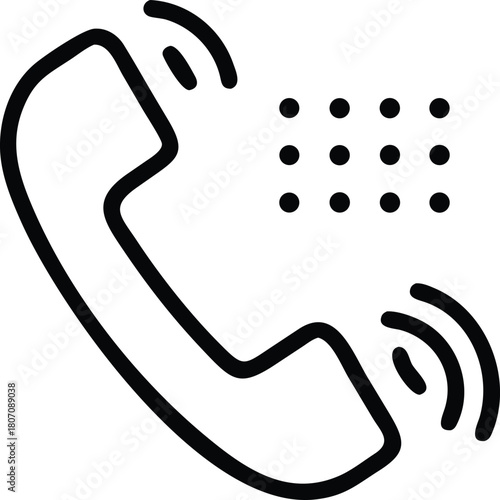 Landline Phone Receiver with Ringing Signal and Numeric Keypad Outline Icon, Isolated on White                                                        