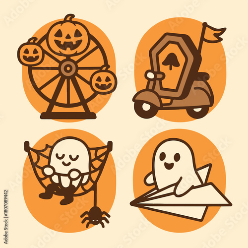 Pumpkin wizard stargazer with telescope and potion bottle magic astronomy halloween icon