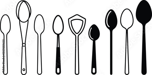 mixing spoon silhouette style minimal vector art illustration on a white background
