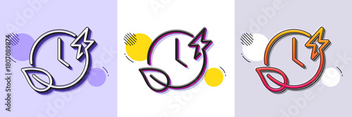 Charging time line icon. Halftone dotted pattern. Gradient icon with grain shadow. Charge accumulator sign. Eco electric power symbol. Line charging time icon. Various designs. Vector