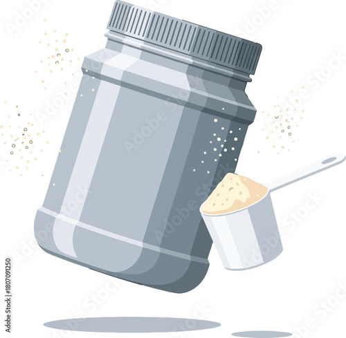 Depiction of Protein Powder Container with Scoop for Fitness and Health