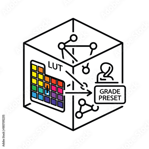 Color grading cube with lut and preset, isolated on