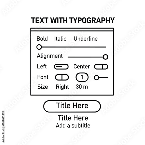 Text editing interface with typography options like bold, italic, underline, alignment, font, and size controls