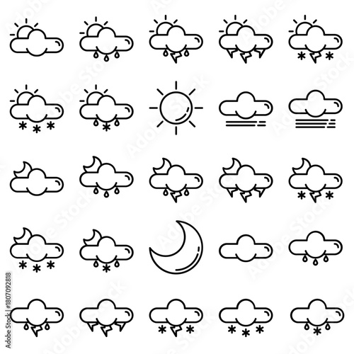 A vector set of forecast and climate icons designed in a simple minimal flat style
