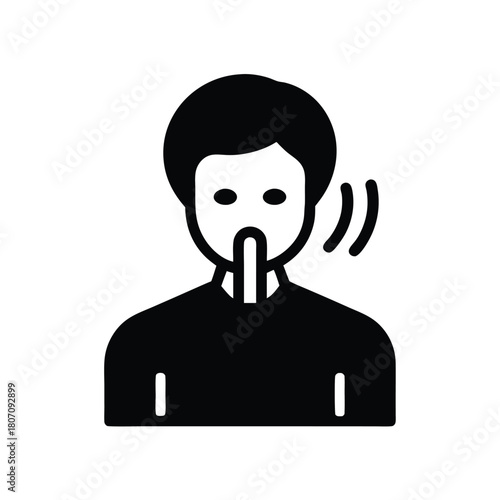 Graphic Icon: Shushing Man with Finger on Lips, Communication and Silence Illustration                                                                