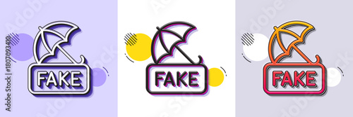 Fake news line icon. Halftone dotted pattern. Gradient icon with grain shadow. Protection from propaganda sign. Umbrella protect symbol. Line fake news icon. Various designs. Vector