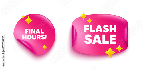 Final hours sticker tag. Flash offer paper price banner. Final hours sale. Special offer price sign. Advertising discounts symbol. Discount sticker with 3d glitter. Vector