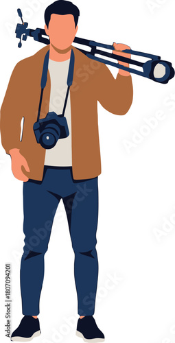 Dedicated photographer with his camera and tripod ready for an outdoor shoot