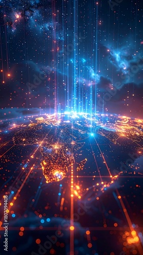 Wallpaper Mural Futuristic Cityscape with Glowing Networks and Digital Connectivity. Torontodigital.ca