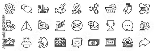 Search employee, Smile chat and Approved checkbox line icons pack. Share, Message, Paper plane icons. Household service, Add purchase, Storage web icon. Vector