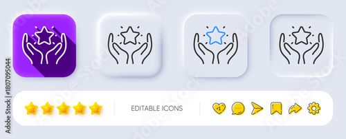 Ranking line icon. Neumorphic, Flat shadow, 3d buttons. Holding star sign. Best rank symbol. Line ranking icon. Social media icons. Vector
