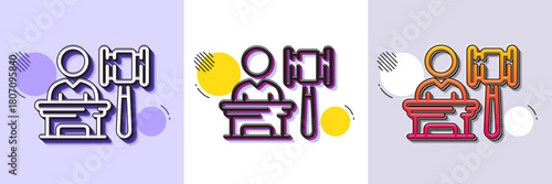 Auction line icon. Halftone dotted pattern. Gradient icon with grain shadow. Bid offer sign. Act hammer deal symbol. Line auction icon. Various designs. Vector