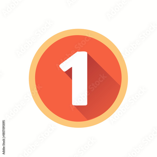Number One in Circle, Isolated on White, Modern Flat Design