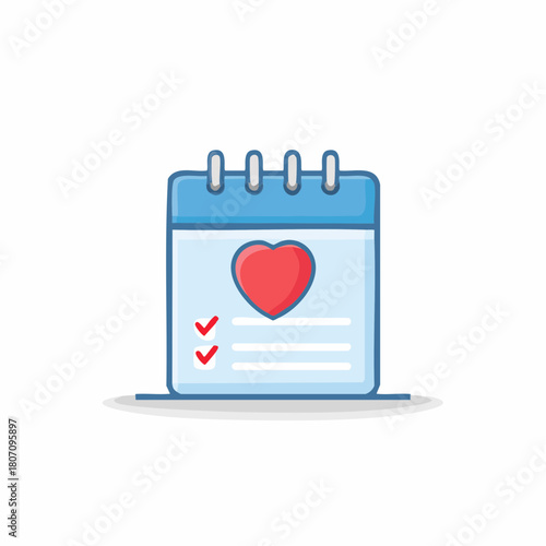 Love schedule planner calendar with a heart and checkmarks indicating important romantic dates or wellness goals