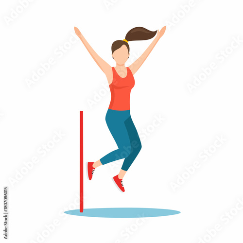 Woman jumping over the pole, fitness lifestyle, active woman jumping, athletic, happiness, joyful moment, training exercise